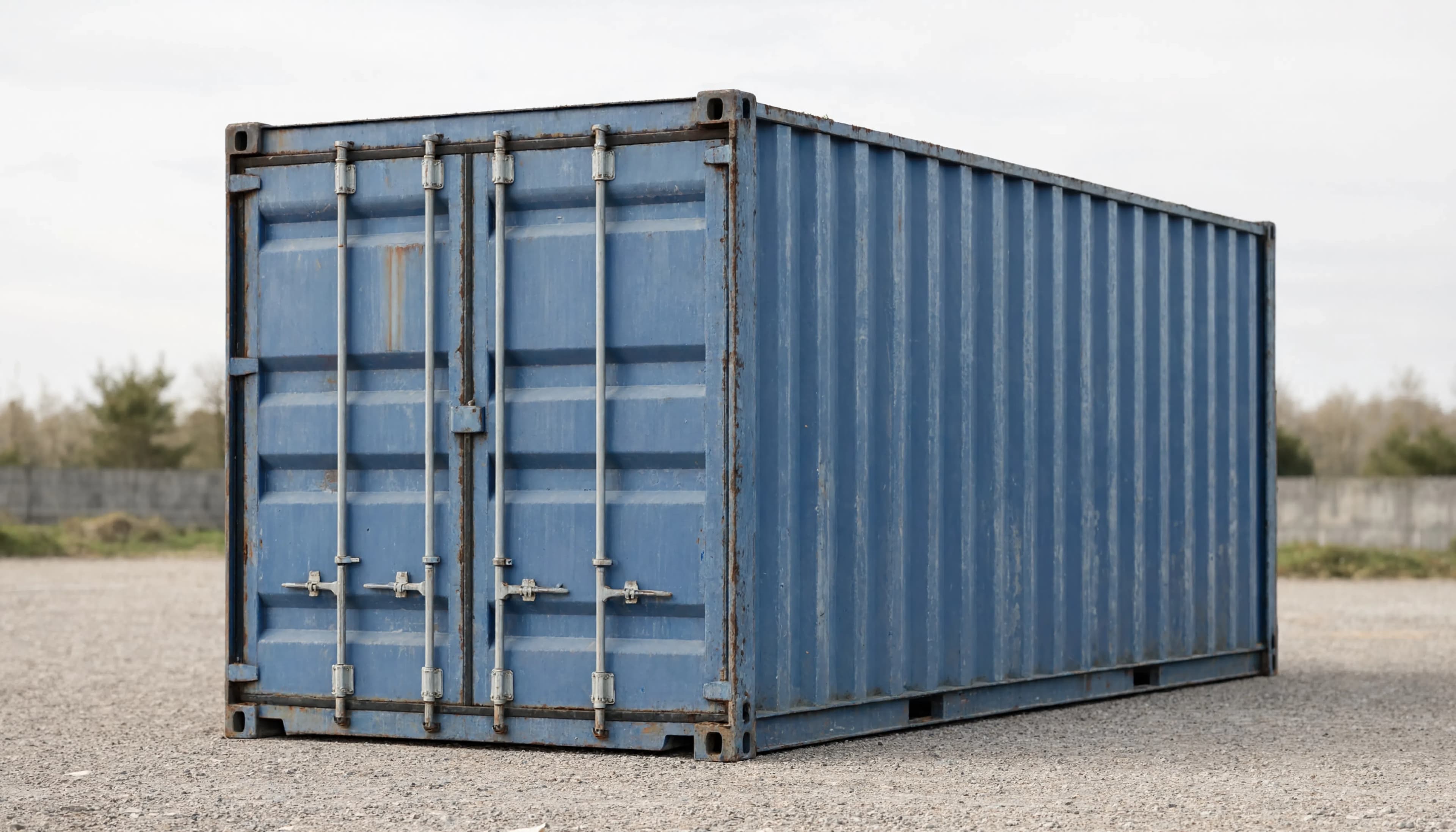 Illustration av en 20 fots standard sjöcontainer, stängda dörrar
